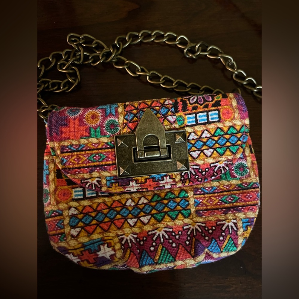 Colorful Aztec Patterned Women's Crossbody Mini Chain Bag GORGEOUS!